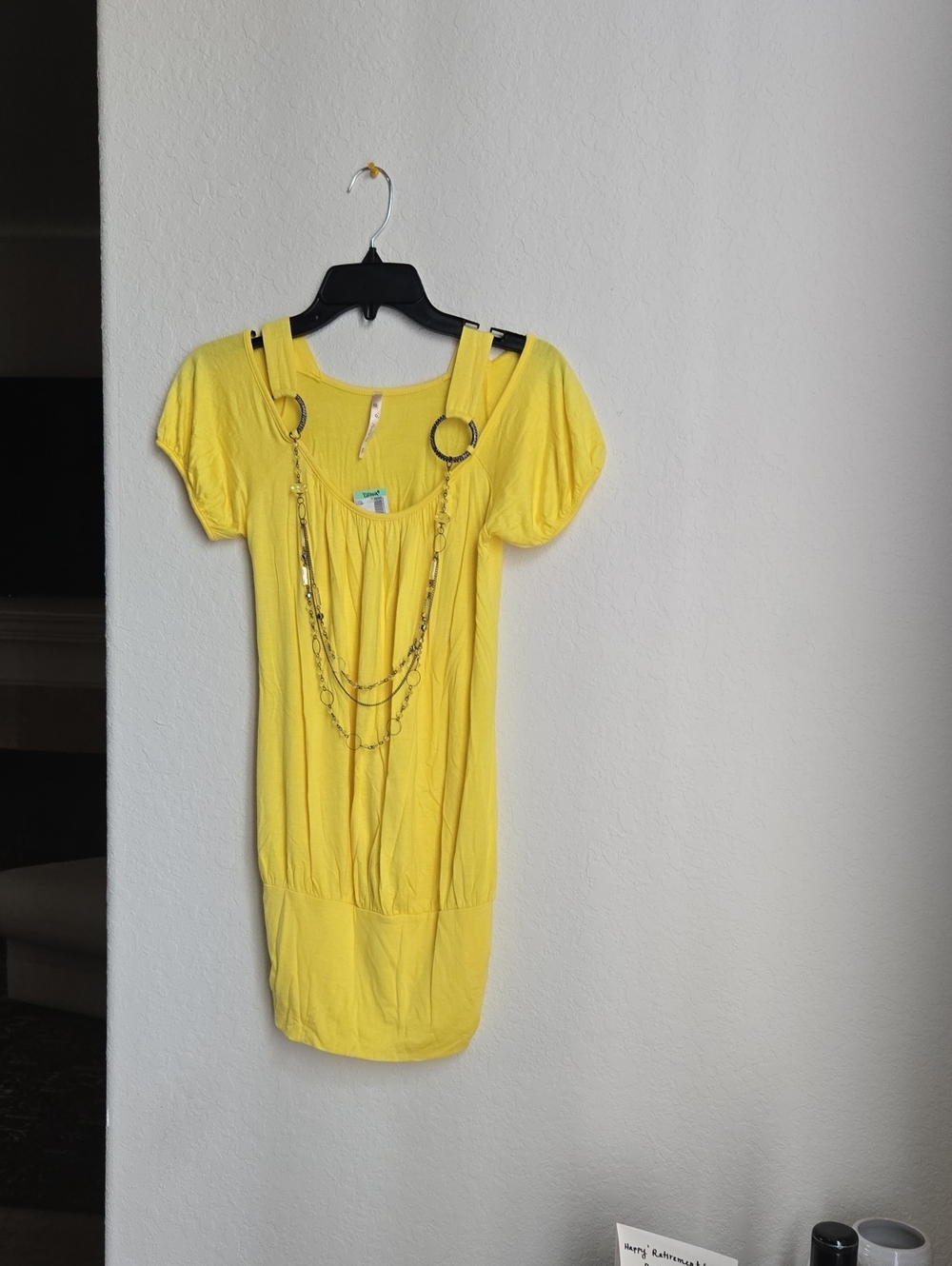 Papaya Bright Yellow Short Sleeve Chain Detail Top